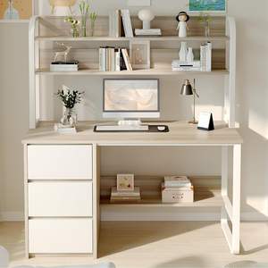 โต๊ะคอมพิวเตอร์วอลนัทปรับได้พร้อมลิ้นชักสีขาวแบบเปิดประทุนสำหรับห้องเรียนในห้องนอนชั้นวางด้านล่างขนาดเล็กโต๊ะเขียนหนังสือ - Product Image 1