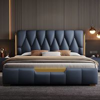 Cadre de lit moderne en cuir, disponible en tailles Queen ou King, avec veilleuse à détection de mouvement, pour un mobilier de chambre élégant