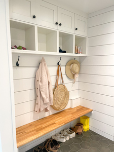 Meuble de rangement compact en bois pour entrée d'appartement CANA, avec tour à linge haute et banc – Vente en gros - Product Image 5