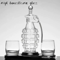 Juego de Whisky de Alta Calidad, Decantador con 2 Vasos Transparentes, Soporte de Madera, Estilo Clásico, Botella de Whisky con Forma de Granada