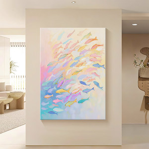 Colorful Fish Oil Painting Hand Painted Impressionism Style Living Room <b>Wall</b> Art Decor No <b>Frame</b> Modern Minimalist <b>Design</b> - Product Image 2