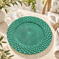 Assiette de présentation moderne de 13 pouces en plastique durable, revêtement poudré, style européen, vert, texturée, élégante, décorative, pour mariage
