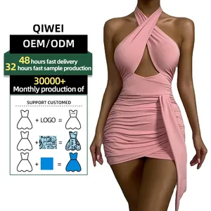 ODM/OEM สินค้ามาใหม่ที่ได้รับความนิยมสุภาพสตรีเครื่องแต่งกายฤดูร้อนผู้หญิงแขนกุดสีชมพูเสื้อผ้า ruched ชุดลําลองเซ็กซี่