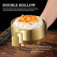 Bols à riz, soupe et ramen en acier inoxydable à double paroi SS304 doré de 10,5 cm et 330 ml avec couvercles