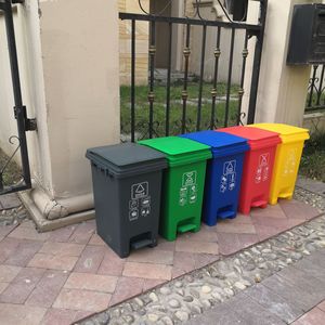 20L Outdoor Thickened Classified Sanitation Trash Can, Foot-operated Plastic Trash Can for Sanitation Vehicles - Product Image 1