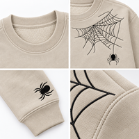 Sweat-shirt personnalisé imprimé toile d'araignée, beige, col rond, coupe oversize, en coton épais, streetwear, vente en gros