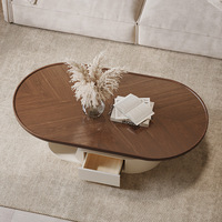 Table basse ovale de luxe moderne avec tiroir de rangement, décorative, écologique, base incurvée créative, meuble de salon