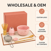 Ensemble de thé matcha en céramique de style japonais Sakura, 8 pièces, fouet, bol, cuillère, passoire, boîte cadeau, directement de l'usine
