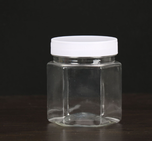 Fashion Design Hexagonal Honey Bottle PET Transparent Plastic Jar with Lid