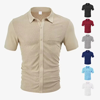 Chemise homme à manches courtes en jacquard éponge, col à revers, ample et respirante, idéale pour l'été – Grande promotion