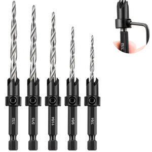埋头钻头套装木工锥形钻头螺钉1/4六角柄深度可调高速钢导向孔 - Product Image 1