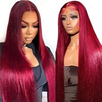 Perruque bordeaux en cheveux humains 99J, Lace Front HD 13x6, cheveux brésiliens vierges rouges lisses, sans colle, pré-épilée, pour femmes noires