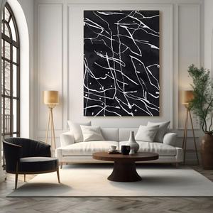 Art mural neutre, art mural 3D, art mural vertical noir abstrait minimaliste contemporain Wabi Sabi pour la décoration de la maison et la galerie - Product Image 4