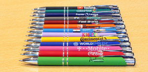 Soft <b>Rubber</b> <b>Matte</b> Coated Click Ballpoint Pen With Double Silver Chrome Rings, Multi Bright Color Retractable Advertising Pen - Product Image 4