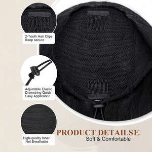 Extensions de <span class=keywords><strong>cheveux</strong></span> synthétiques noirs 1B de 16 pouces, fibre haute température, queue de cheval légèrement bouclée et rebondissante pour femmes, <span class=keywords><strong>avec</strong></span> cordon <span class=keywords><strong>élastique</strong></span> - Product Image 5