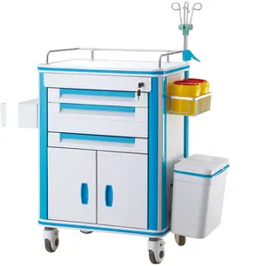 Hochey MEDICAL ABS Hospital Multifunctional Medical Emergency Cart With Silent Brake Wheels Medical Trolly