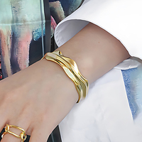 Brazalete de Oro de 18k con Diseño de Onda Gruesa para Mujer, Brazalete Ancho de Moda, Diseñador Personalizado, Plata de Ley 925, Joyería Fina