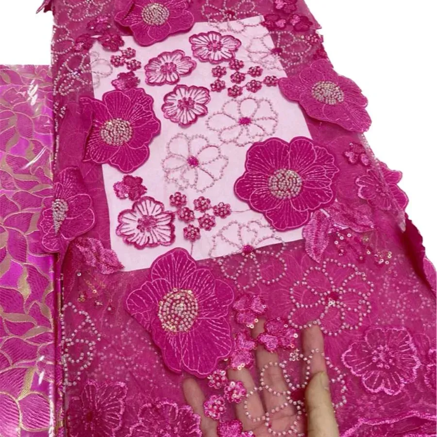 KJL204 African Fabric Lace Luxus Pailletten Perlen Stickerei Netz Stoff für Hochzeits kleid