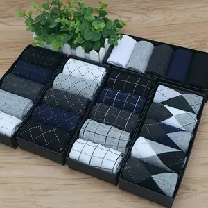 Custom Logo Plaid Diabetic Bamboo Cotton Business Gift Box Set Socks For Men