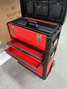 Caja de Herramientas con Asa Retráctil |   Maleta con Ruedas de Plástico Portátil de 3 Niveles |   Varilla Combinada Desmontable, Kit de Almacenamiento de Herramientas Manuales Portátil - Product Image 6