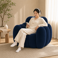 Nouveau design de fauteuil nid d'abeille, canapé compressé sous vide, en peluche courte bleu marine, forme nuage, pour adultes, pour se détendre dans le salon