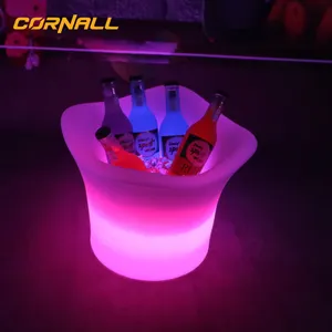 Cornall 5L buz kovası LED renkli buz kovası 7 renk dönüşüm ışıkları kolu ile şarj edilebilir pil buz kovası