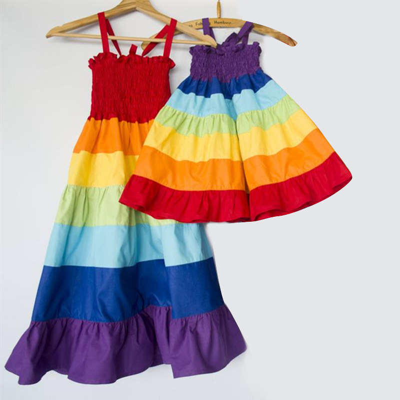 Cotton Beach Dress Rainbow Casual Summer Solid Mommy and Me Outfits  Matching Mother Daughter Dresses Outfits| Alibaba.com