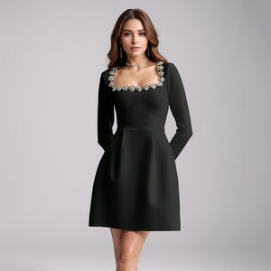 Nuovo Abito da Donna Elegante da Cerimonia Formale all'Ingrosso, <span class=keywords><strong>Vestito</strong></span> <span class=keywords><strong>Corto</strong></span> <span class=keywords><strong>Bianco</strong></span> Linea ad A Aderente con Scollo Quadrato e <span class=keywords><strong>Maniche</strong></span> <span class=keywords><strong>Lunghe</strong></span> alla Moda - Product Image 1