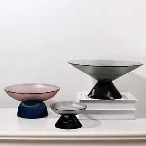 wholesale modern design decorative compote chocolate tray plate kitchen fruit bowl with stand Glass fruit Bowl Glass Plate