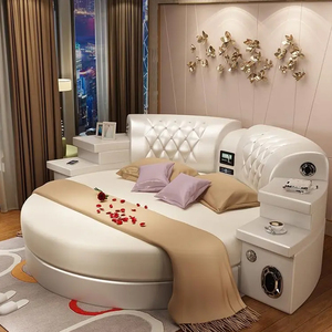 Letto Rotondo King Size di Lusso con Struttura in Legno Grande dal Design Moderno, Set Letto Matrimoniale in Pelle, Arredamento per la Casa, Camera da Letto Classica Stile Royal per Hotel - Product Image 1
