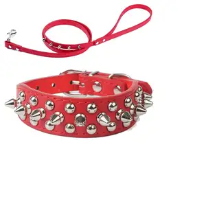 IFLT Factory Hot Rivet Bite Resistant Rivet Pet Collars Leash Small Medium Large Dog Chain Pull Continuously PU Dog Collars
