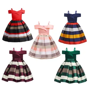 Girls summer dresses Slip Party Wedding Kids Princess dress Children's off shoulders striped birthday dress