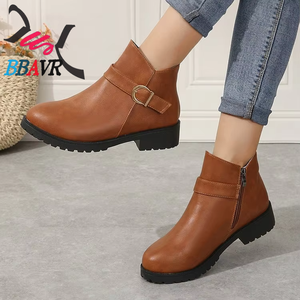 Botines Cómodos para Mujer con Punta Redonda, Diseño de Cremallera Lateral y Tacón Bajo Grueso para Uso Diario en la Oficina - Product Image 1