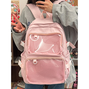 Custom Fashionable School Backpack Teenagers Clear Pvc Transparent Diy Badge Mesh <b>Bag</b> <b>Waterproof</b> Feature Oxford Backpack - Product Image 5