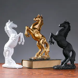 Grande Interior Branco Preto Dourado Resina Home Decoração Escultura Life Size Cavalo Estátua