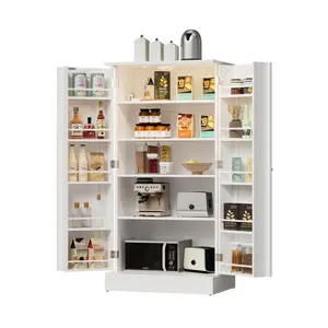 Wooden kitchen room cabinet classic tall pantry unit organizer nordic mdf shelves cupboard furniture