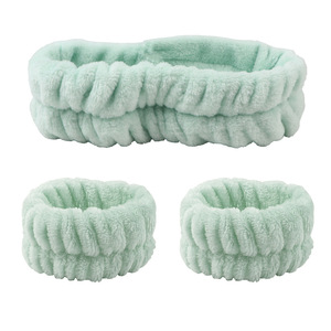 Coral Fleece Diadema Esponja Muñequeras Set Impermeable Coral Fleece Hair Band para Mujeres Lavado Cara Cuidado DE LA Piel Maquillaje Baño - Product Image 3