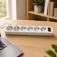 Kabel Ekstensi Multi-Soket Tembaga 6-Outlet 16A dengan Adaptor Perjalanan, Kompatibel dengan Power Strip SDK