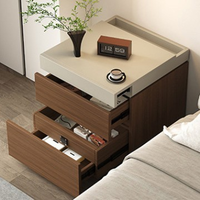 Table de chevet moderne minimaliste en bois avec tiroirs cachés, meuble de chambre écologique et durable