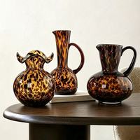 Vase en verre soufflé à la main RYLAVA, motif écaille de tortue léopard, avec poignée, léger, pour mariage, hydroponie, décoration de table, pour la maison