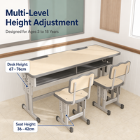 Ensemble de bureau et chaise double pour étudiants, hauteur réglable, structure en acier renforcé, mobilier ergonomique pour salles de classe du collège et du lycée