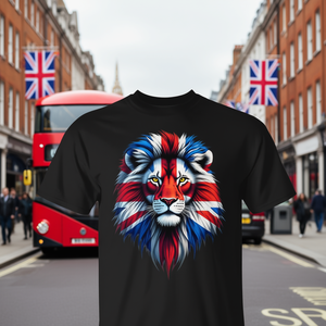 Camiseta Union Jack con diseño de cara de león, camiseta promocional negra para hombre - Product Image 3