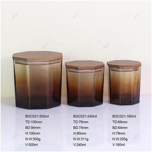 Pot <span class=keywords><strong>en</strong></span> verre ambré octogonal 8oz 12oz 16oz couvercle décoration <span class=keywords><strong>de</strong></span> la maison bocaux votifs bougeoirs avec couvercle <span class=keywords><strong>en</strong></span> <span class=keywords><strong>bois</strong></span> pour Noël vente <span class=keywords><strong>en</strong></span> gros - Product Image 4