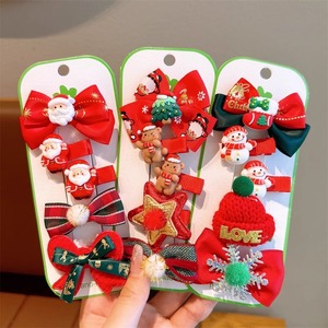 Pinza de pelo con lazo de Navidad, bonita campana de tela, alce, copo de nieve, pato, niñas, 5 unids/set, horquilla, Lolita, accesorios para el cabello de dibujos animados bonitos - Product Image 4