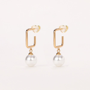Orecchini a Perno Geometrici con Perle, Orecchini Pendenti Lunghi Minimalisti, Gioielli Eleganti da Donna - Product Image 4