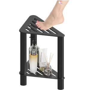 Repose-pieds de douche en métal HS 32,5x32,5x42 Noir, rangement d'angle à 2 niveaux pour salle de bain - Product Image 1