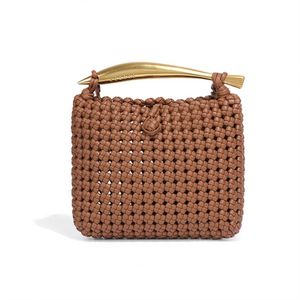 Nouveau rétro mode tissage femmes sac à la main moulin à vent noeud lourd tissage Hit couleur Sardine bandoulière petit sac carré - Product Image 6