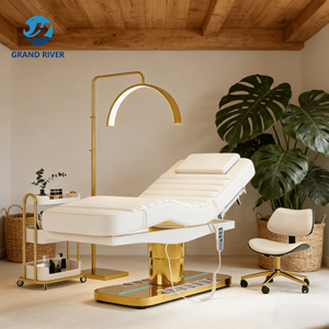 Meja Pijat Terapi Medis Spa Kecantikan Elektrik Emas Putih Mewah untuk Perawatan Salon Kecantikan, Ekstensi Bulu Mata, dan Kosmetik - Product Image 1