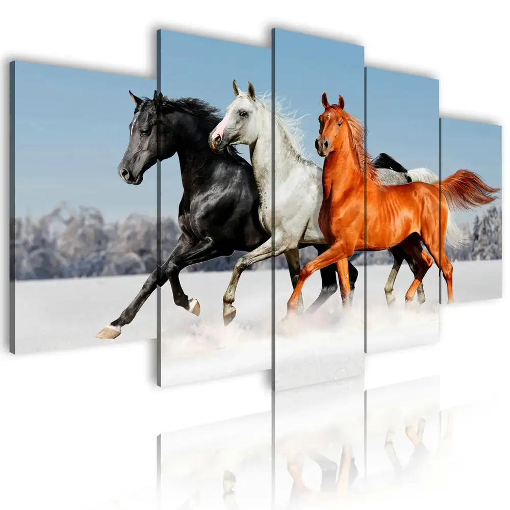 Wholesales Modern Canvas Painting Art Picture Of The Wall 5 Pieces Animal Horse Pentium Home Decor Room