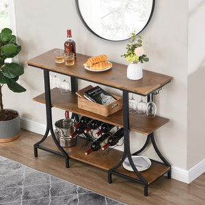 Aparador de madera maciza y hierro forjado, botellero, vitrina para vinos, estantería de almacenamiento de varias capas, copa con tallo invertido - Product Image 2